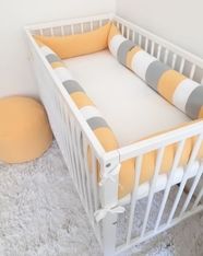 Mantinel kolem celé postýlky 4-dílný fleece - VÁLEC bílo-šedo-žlutý - Ivemababy - obrázek 1