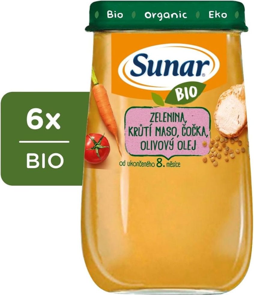 Sunar BIO Zelenina, krůtí maso, čočka, olivový olej 6x190g - obrázek 1