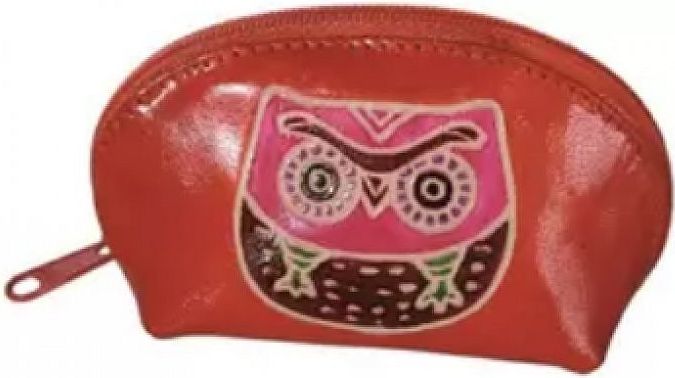 Kožená peněženka se sovou (Oranžová - růžová sova) - obrázek 1