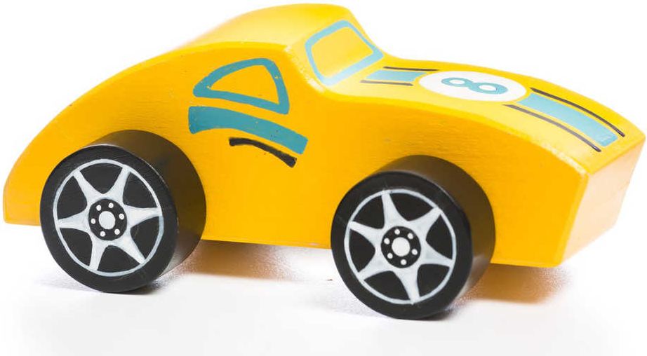 CUBIKA DŘEVO Baby autíčko 12cm žlutá závodnička *DŘEVĚNÉ HRAČKY* - obrázek 1