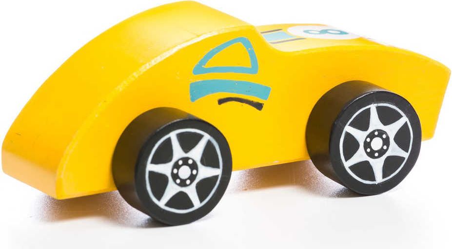 CUBIKA DŘEVO Baby autíčko 12cm žlutá závodnička *DŘEVĚNÉ HRAČKY* - obrázek 2