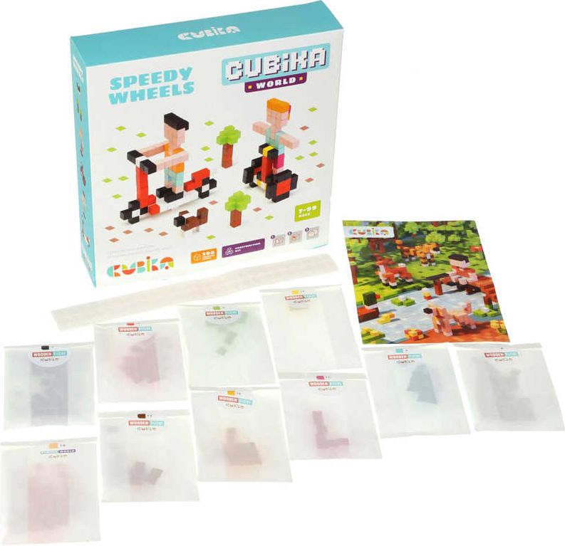 CUBIKA DŘEVO Pixel Stavebnice 3D Rychlá kola 200 dílků 1x1cm - obrázek 1