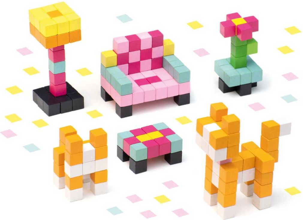 CUBIKA DŘEVO Pixel Stavebnice 3D Pokojík s kočičkou 200 dílků 1x1cm - obrázek 1
