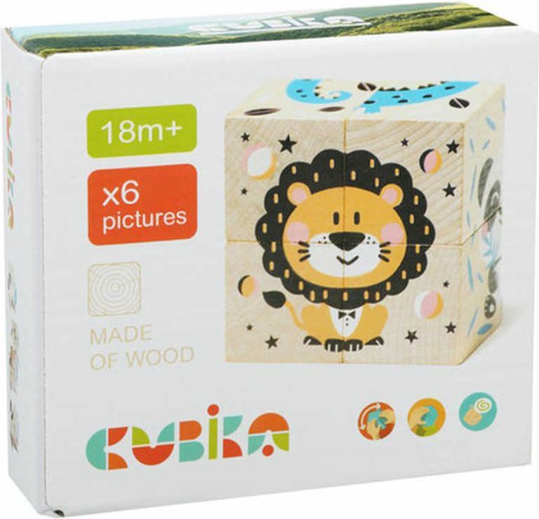 CUBIKA DŘEVO Baby kostky obrázkové Veselá zvířátka kubus set 4ks - obrázek 2