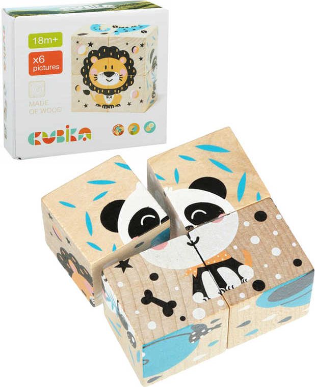 CUBIKA DŘEVO Baby kostky obrázkové Veselá zvířátka kubus set 4ks - obrázek 4