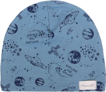 Mamatti Bavlněná čepička Vesmír, modrá s potiskem - obrázek 1