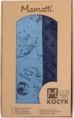 Mamatti Dětská oboustranná bavlněná deka s minky, 80 x 90 cm, Vesmír, granát-modrá - obrázek 1