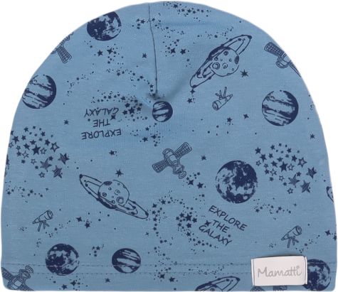 Mamatti Mamatti Bavlněná čepička Vesmír, modrá s potiskem, vel. 2-3 roky - obrázek 1
