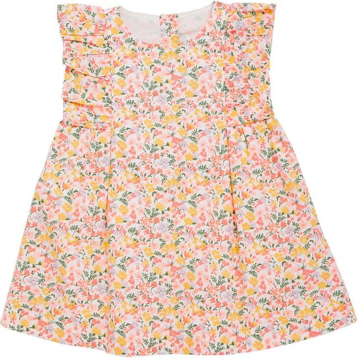 Marks & Spencer Květované šaty z čisté bavlny (0–3 roky) ORANŽOVÁ 9-12 měsíců - obrázek 1