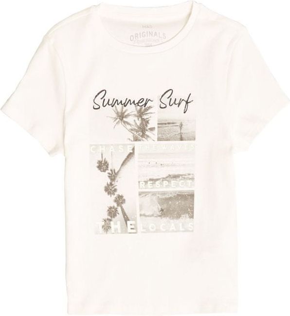 Marks & Spencer Přiléhavé tričko z čisté bavlny s motivem „Summer Surf“ (6–16 let) BÍLÁ MIX 10-11 let - obrázek 1