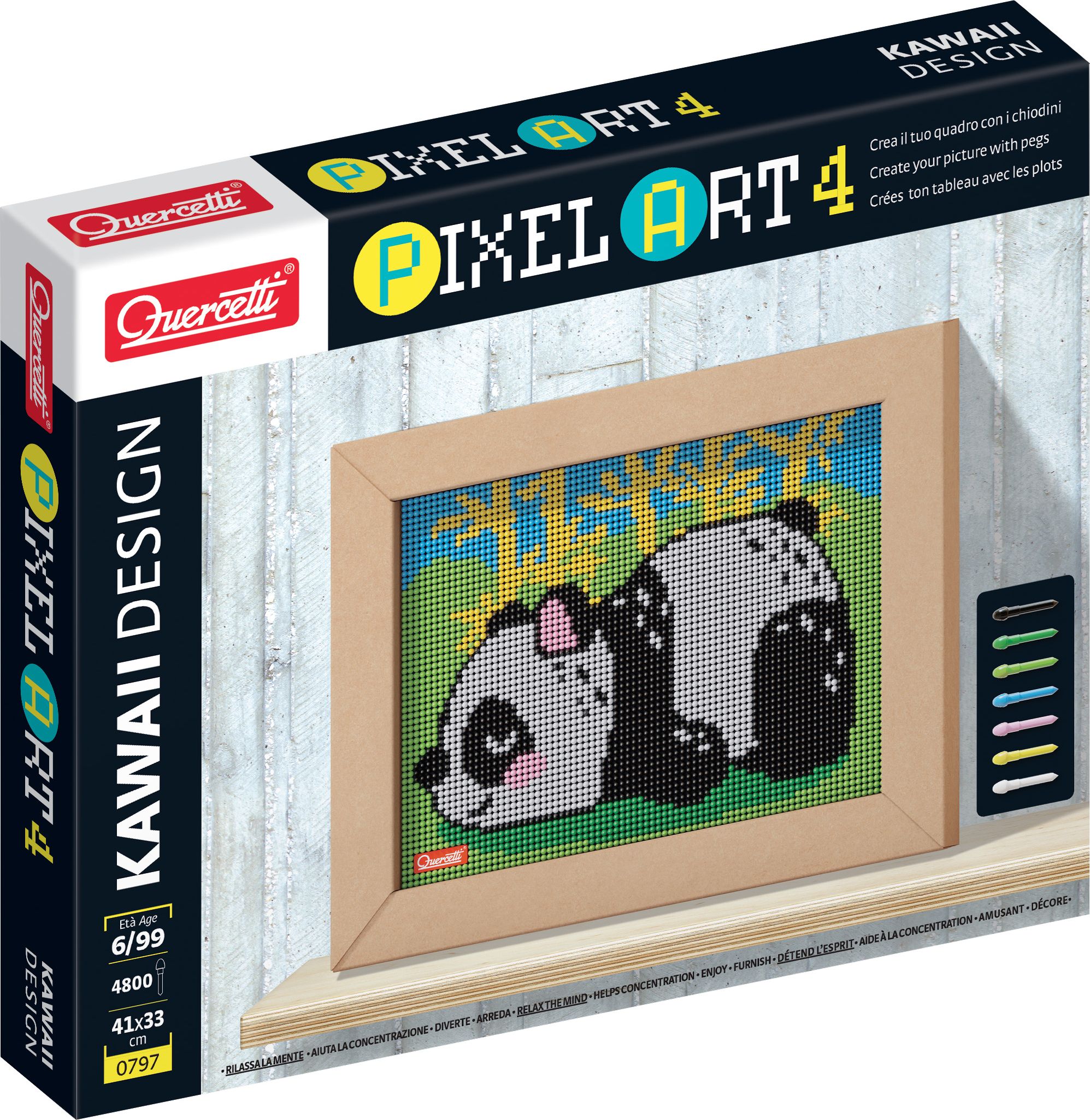 Quercetti Pixel Art 4 Kawaii Panda – mozaika z kolíčků - obrázek 1