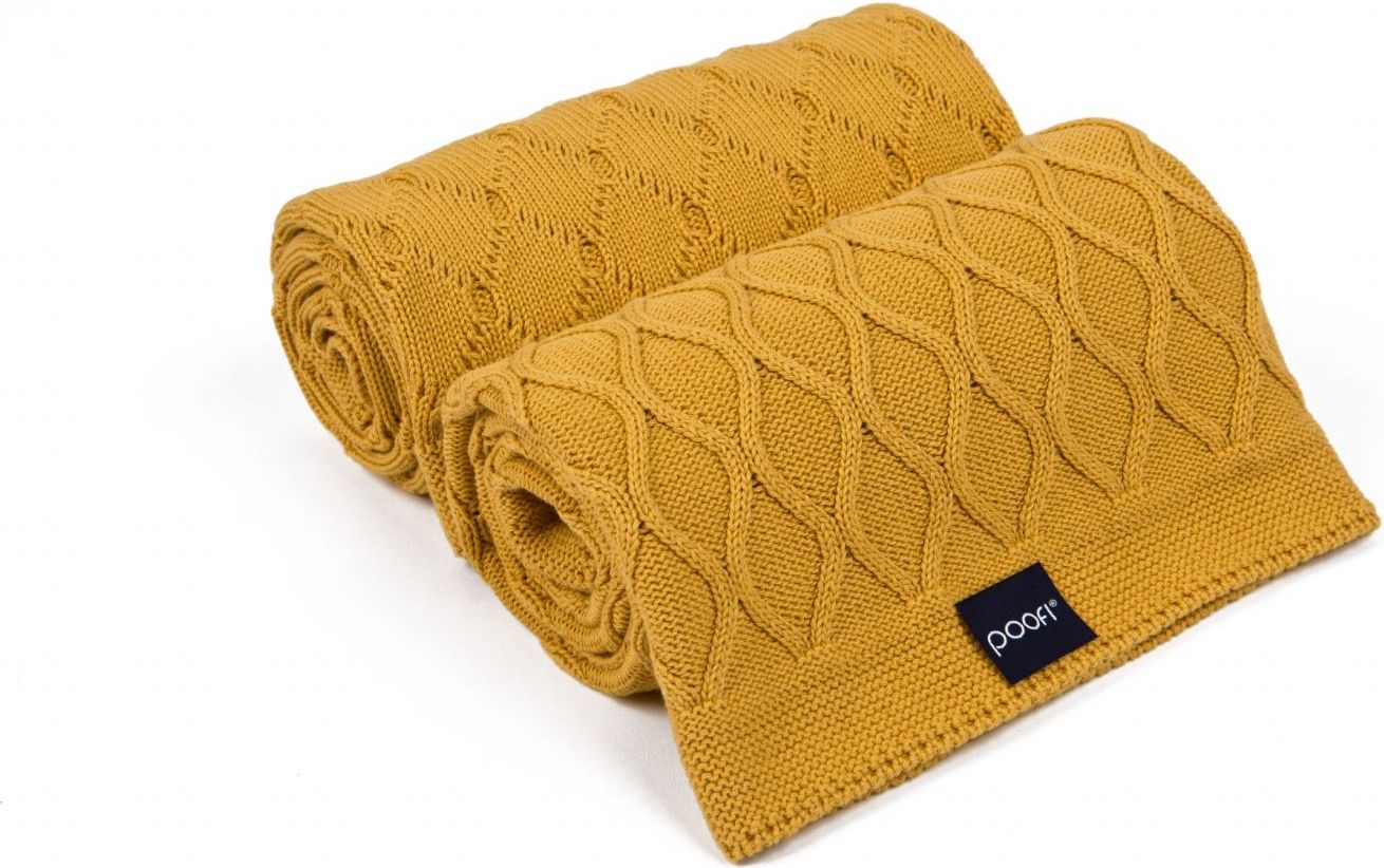 POOFI Pletená deka - Double knit hořčicové barvy 80 × 100 cm - obrázek 2