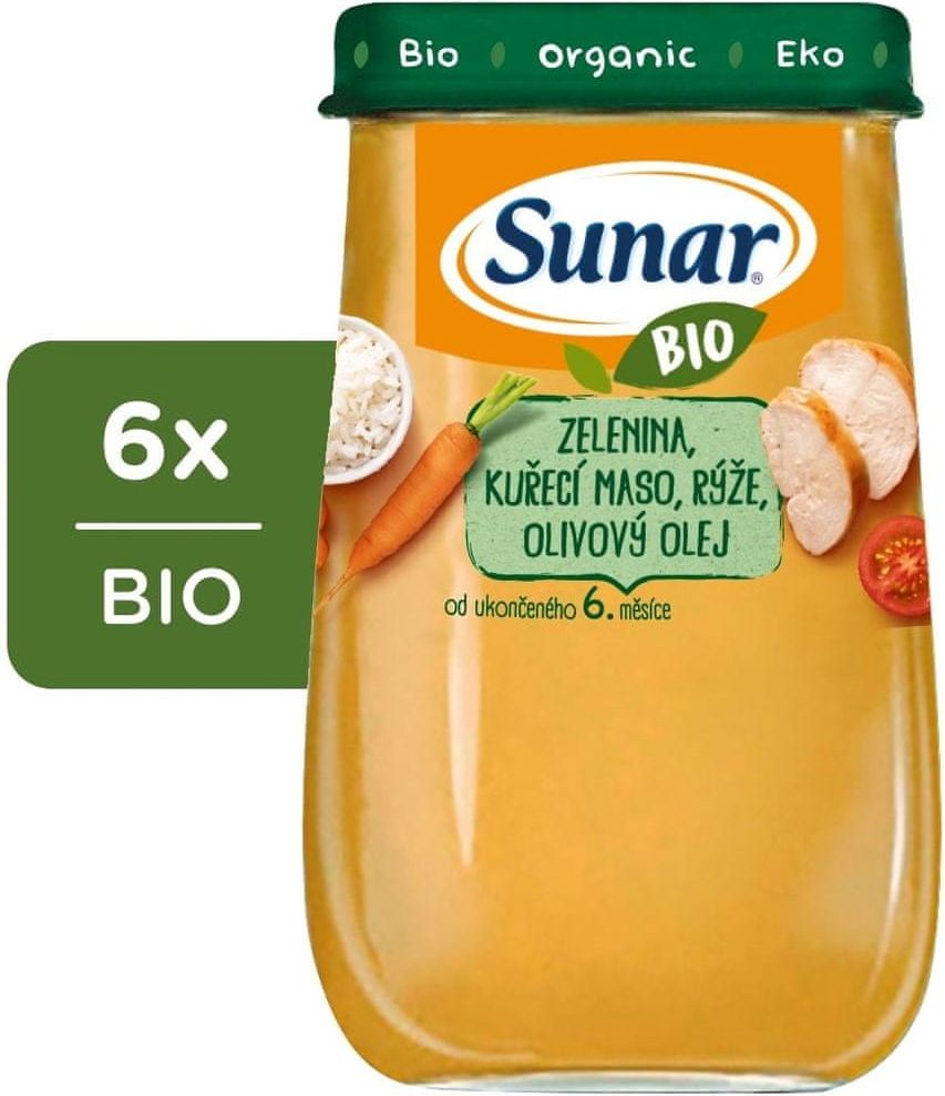 Sunar BIO Zelenina, kuřecí maso, rýže, olivový olej 6x190g - obrázek 1