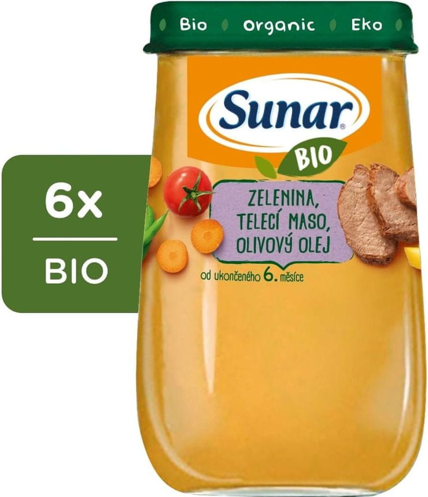 Sunar BIO Zelenina, telecí maso, olivový olej 6x190g - obrázek 1