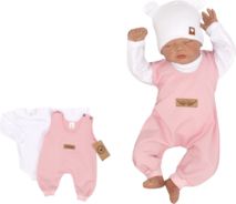 Souprava kojenecká 2-dílná bavlna - LACLOVÉ KALHOTY a BODY růžovo-bilá - vel.56 - obrázek 1