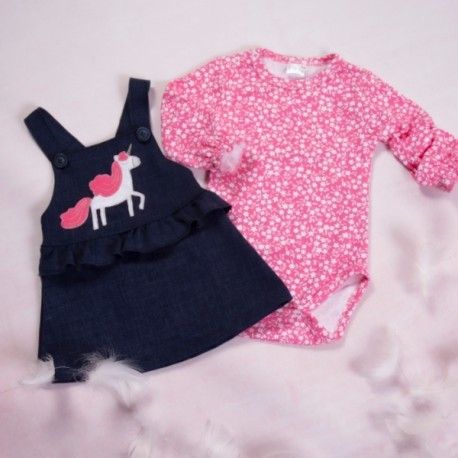 K-Baby Sada/Kojenecké body + sukně s láclem, džínová, Velikost koj. oblečení 80 (9-12m) - obrázek 1