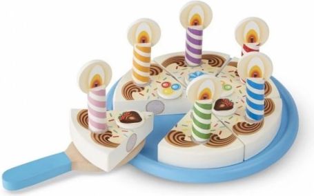 Melissa&,Doug Dřevěný narozeninový dort na hraní, modrý - obrázek 1