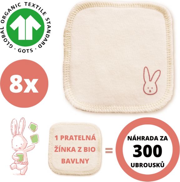 BabyBio Hygienické žínky z BIO bavlny doplňovací sada  8ks - obrázek 1