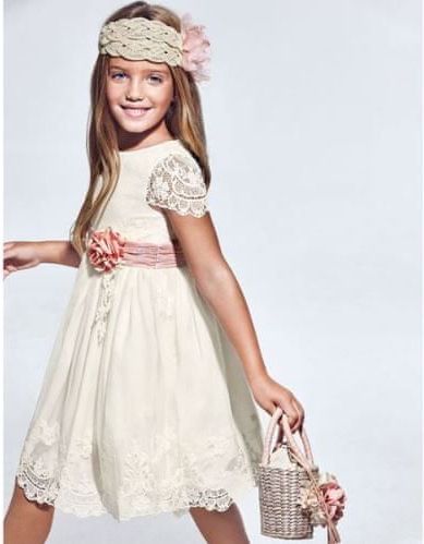 ABEL & LULA dívčí tylové šaty s výšivkou krémové - 116 cm - obrázek 1