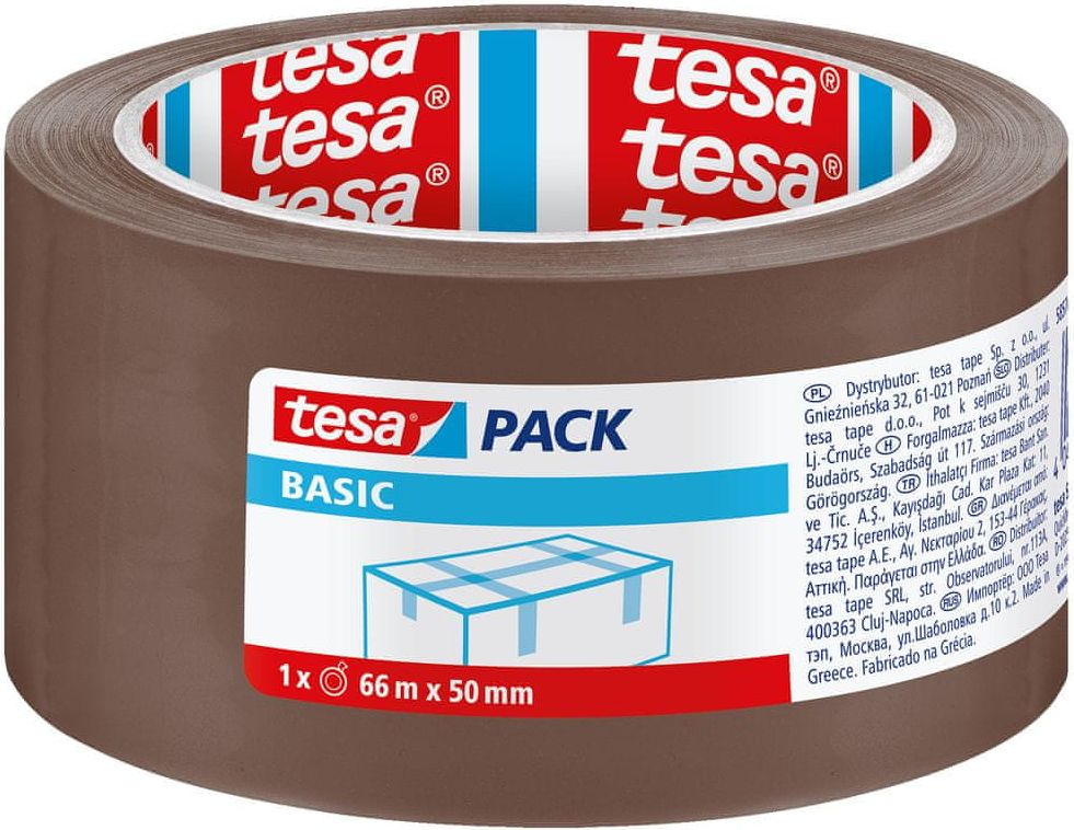 Tesa Balicí páska BASIC, základní, hnědá, 66m:50mm, 6pack - obrázek 1