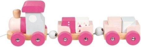 Goki Edukační dřevěná hračka tahací Vláček s kostkami na šňůrce, růžové - obrázek 1