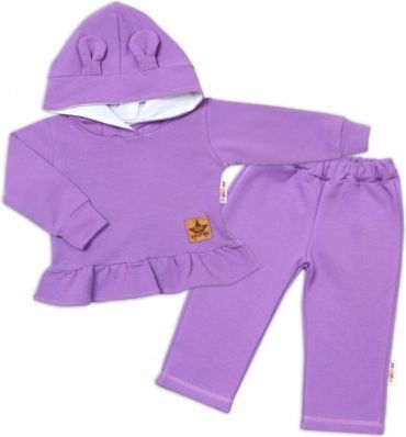 BABY NELLYS Dětská tepláková souprava s kapucí a oušky, lila, Velikost koj. oblečení 74 (6-9m) - obrázek 1