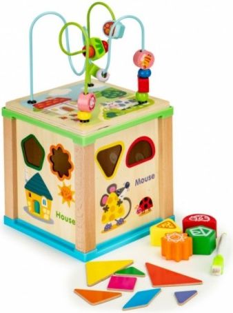 ECO TOYS Edukační dřevěná kostka s labyrintem a tabulkou Farma - obrázek 1