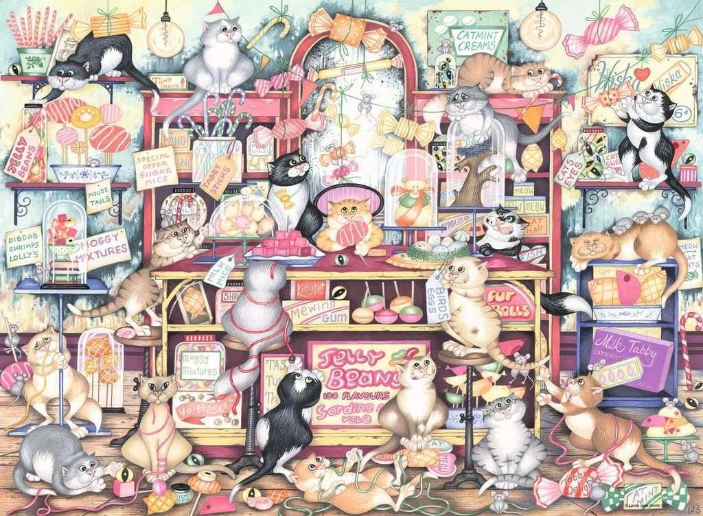 RAVENSBURGER Puzzle Crazy Cats: Cukrárna pana Catkina 500 dílků - obrázek 1