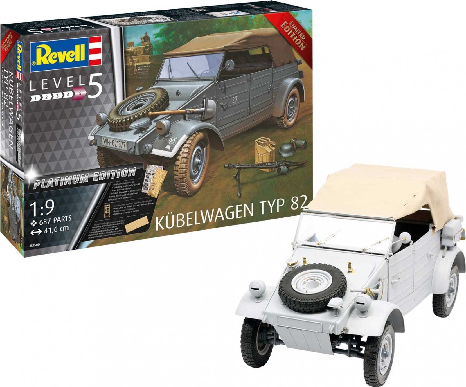 REVELL Plastic ModelKit military Limited Edition 03500 - Kübelwagen Typ 82 Platinum Edition (1:9) - obrázek 1