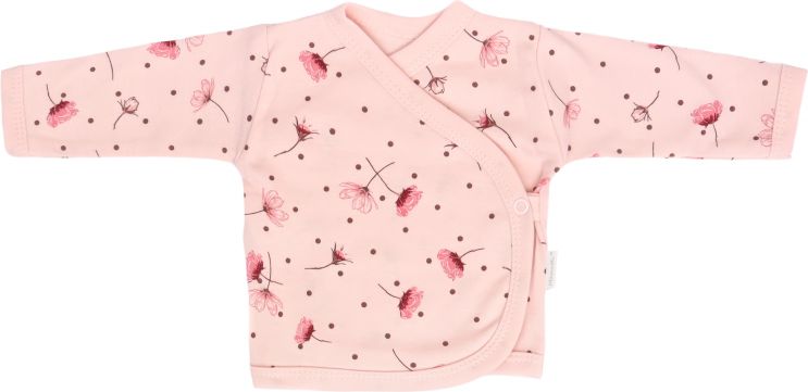 Mamatti Mamatti Novorozenecká bavlněná košilka zapínání bokem, Vlčí Mák - růžová s kvítky - obrázek 1