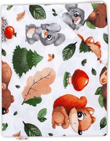 Baby Nellys Baby Nellys Bavlněné prostěradlo 70 x 140 - Lesní školka, bílé - obrázek 1