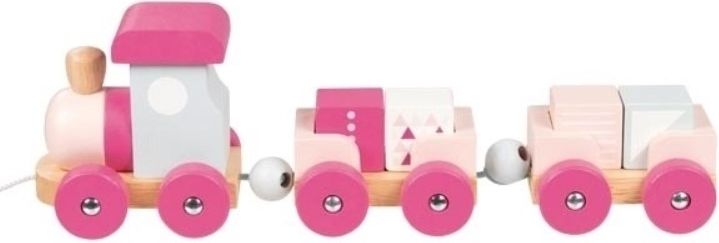 Goki Goki Edukační dřevěná hračka tahací Vláček s kostkami na šňůrce, růžové - obrázek 1