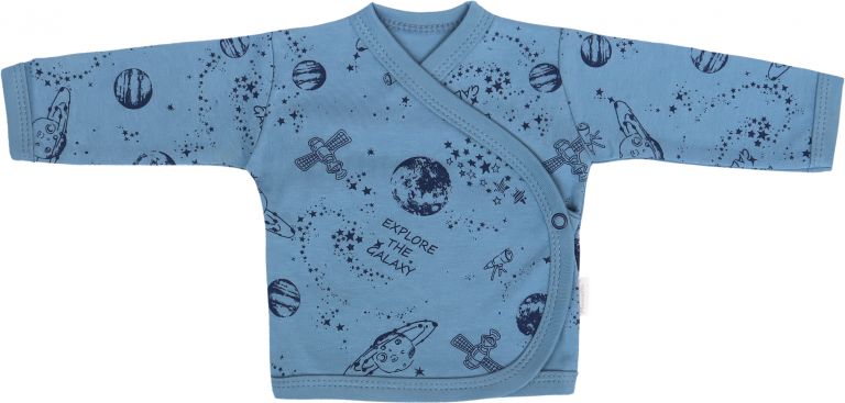 Mamatti Mamatti Novorozenecká bavlněná košilka zapínání bokem, Vesmír - modrá s potiskem - obrázek 1
