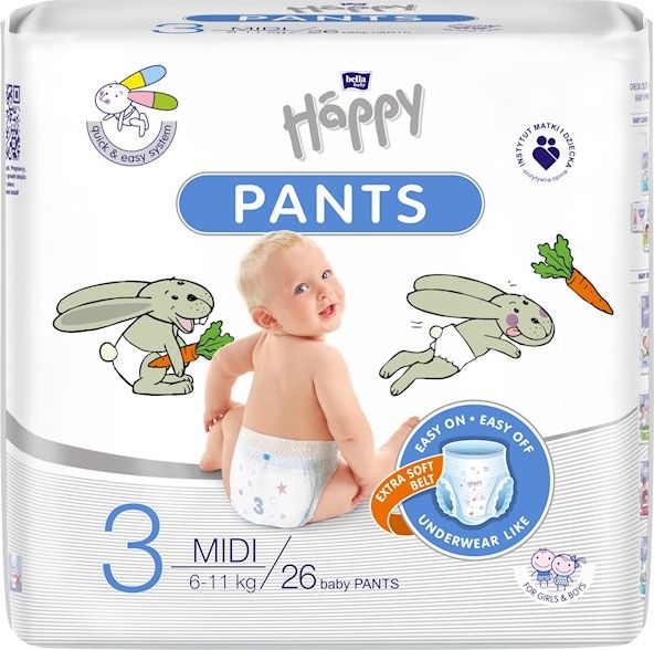 BELLA HAPPY Pants Midi dětské plenkové kalhotky (6-11 kg) 26 ks - obrázek 1