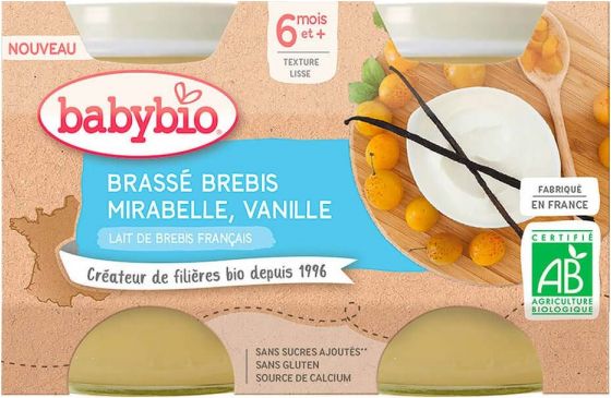 BabyBio Brassé z ovčího mléka mirabelky vanilka 2x130 g - obrázek 1