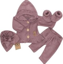 Souprava kojenecká 4-dílná bavlna - PLETENÁ S  KNOFLÍKY retro fialová - vel.68 - obrázek 2