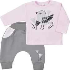 Souprava tepláčky a tričko - BIRDY šedá s růžovou - vel.62 - obrázek 1