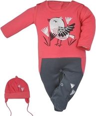 Souprava kojenecká 3-dílná - BIRDY šedá s tmavě růžovou - vel.56 - obrázek 1