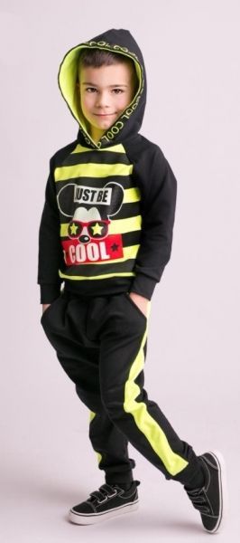 G-baby Stylová bavlněná tepláková souprava Niko - neon.žlutá/černá, vel. 80 - 80 (9-12m) - obrázek 1