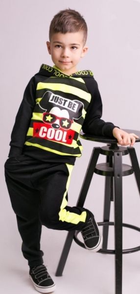 G-baby Stylová bavlněná tepláková souprava Niko - neon.žlutá/černá, vel. 80 - 80 (9-12m) - obrázek 2