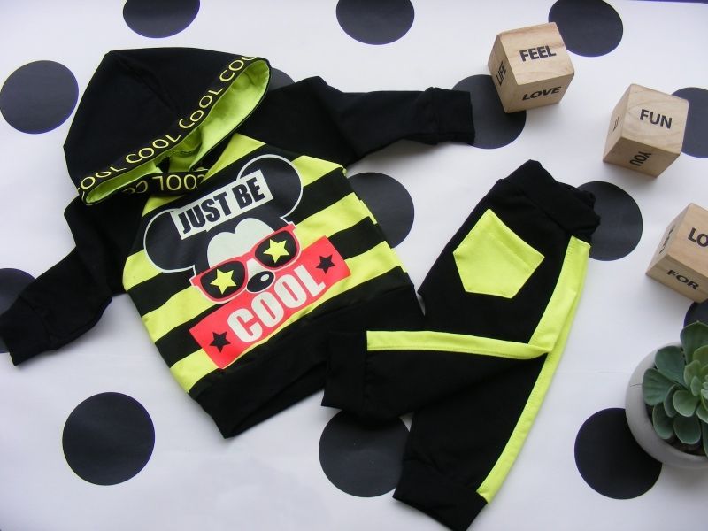 G-baby Stylová bavlněná tepláková souprava Niko - neon.žlutá/černá, vel. 80 - 80 (9-12m) - obrázek 3