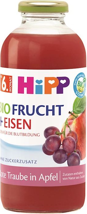 HIPP BIO Jablko a červevné hrozny + železo od 6. měsíce, 500 ml - obrázek 1