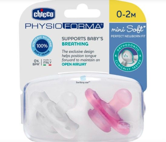 CHICCO Šidítko celosilikonové Mini Soft dívka 2 ks, 0-2m - obrázek 2