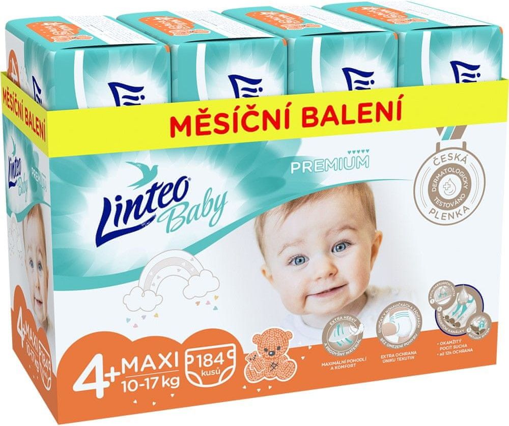 LINTEO Plenky Baby Prémium MAXI+ (10-17 kg) 184 ks - obrázek 1