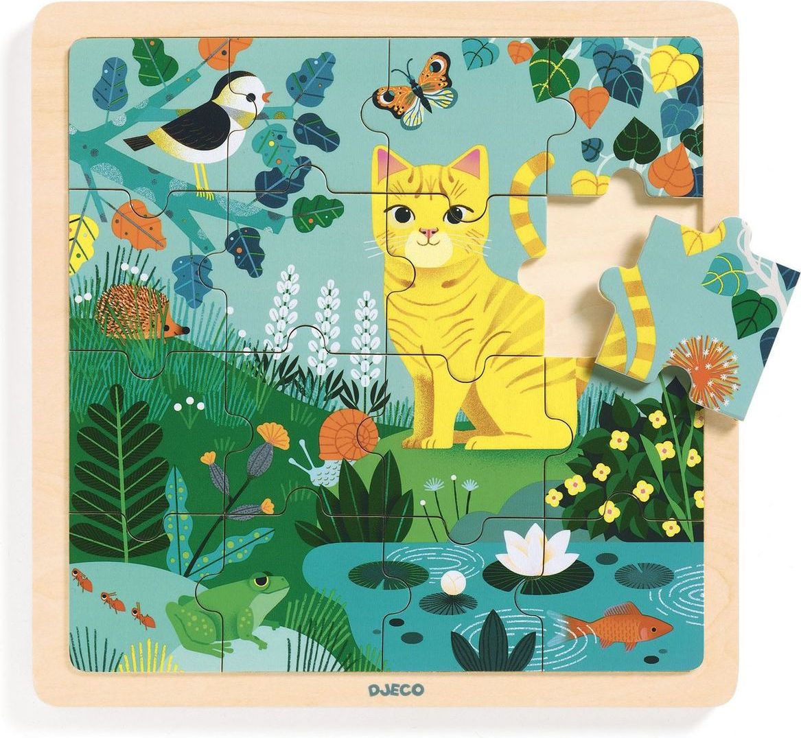 Djeco Dřevěné puzzle Kočka v zahradě - obrázek 1