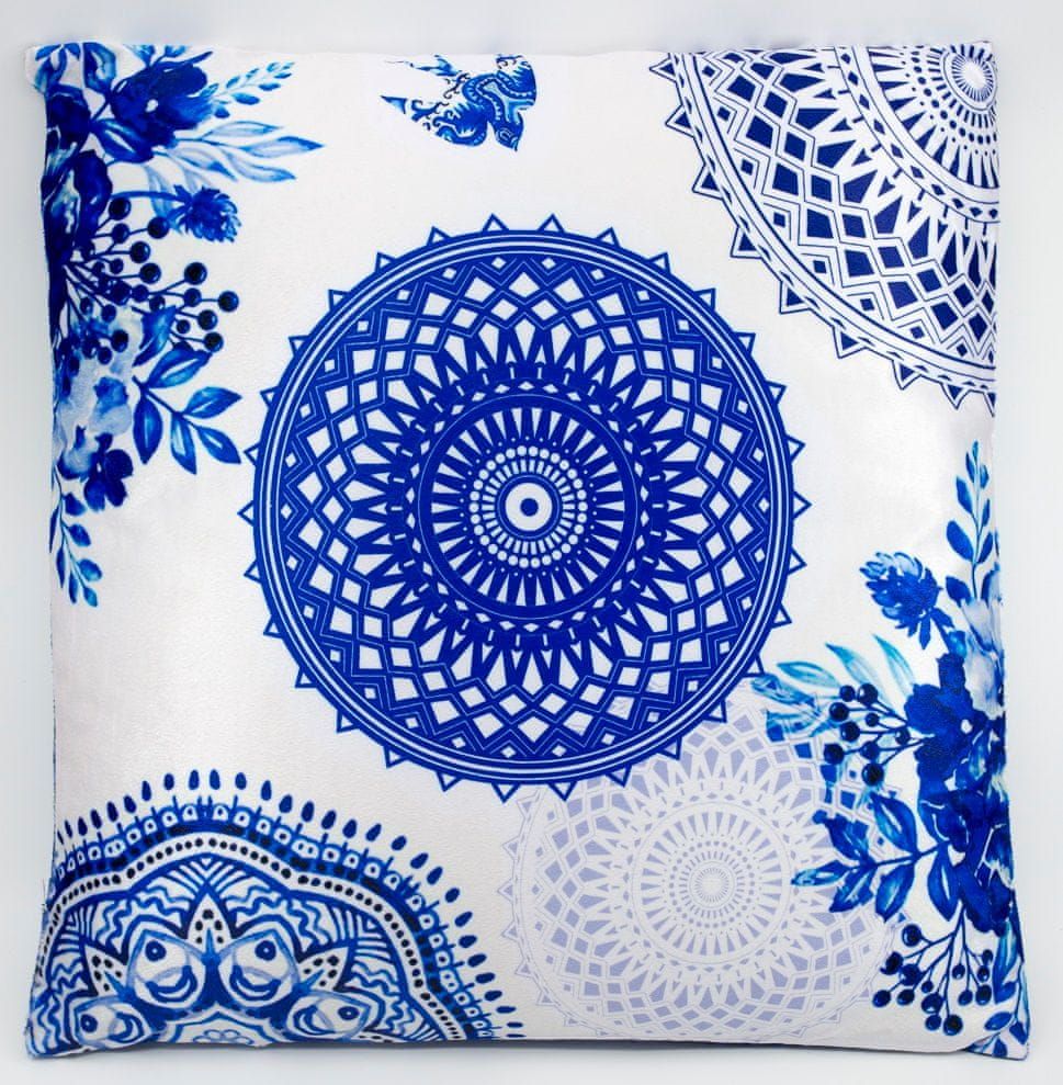 QUENTIN Polštář s výplní Mandala 45x45 cm modrobílá - obrázek 1