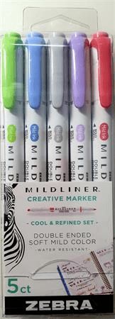ZEBRA Pen 78205 Sada zvýrazňovačů "Mildliner Cool and Refined", 5 barev, 1,0 / 3,5 mm, oboustranný - obrázek 1