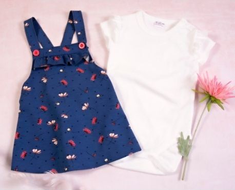 K-Baby Sada/Kojenecké body + sukně s láclem, Vlčí mák - modrá/bílá, Velikost koj. oblečení 62 (2-3m) - obrázek 1