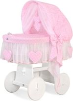 Koš proutěný bílý s boudičkou a výbavou - SRDÍČKA puntíky na růžovém - My Sweet Baby - obrázek 1