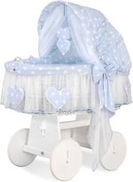 Koš proutěný bílý s boudičkou a výbavou - SRDÍČKA puntíky na modrém - My Sweet Baby - obrázek 1